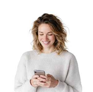 Smiling Woman With Phone V4 Vinyl Car Decal Sticker – Waterproof & UV-Resistant 