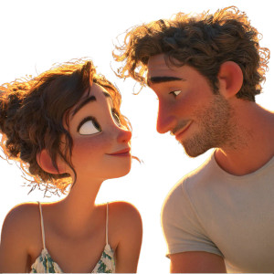 Pixar-Style Couple Portrait Vinyl Car Decal Sticker – Waterproof & UV-Resistant 