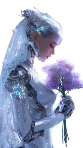 Futuristic Robot Bride Vinyl Car Decal Sticker – Waterproof & UV-Resistant 