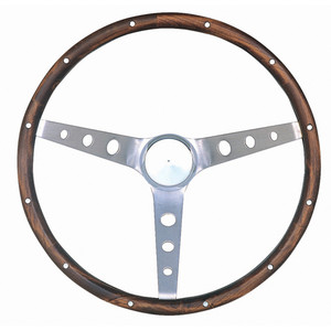 Grant Steering Wheel 966-0 Classic Nostalgia; 15 Inch Diameter; 3 Spoke; Walnut Hardwood Grip; Brushed Stainless Steel Spokes With Round Holes; Without Cruise Control Buttons/Holes; 3 Bolt; With Chrome Horn Button