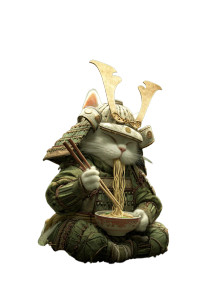 Samurai Cat Eating Vinyl Car Decal Sticker – Waterproof & UV-Resistant 