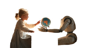 Girl And Robot Learning Vinyl Car Decal Sticker – Waterproof & UV-Resistant 