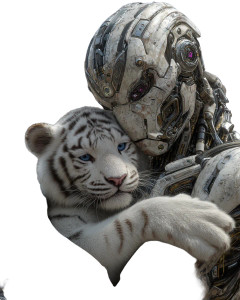 Robot Hugs Tiger Vinyl Car Decal Sticker – Waterproof & UV-Resistant 