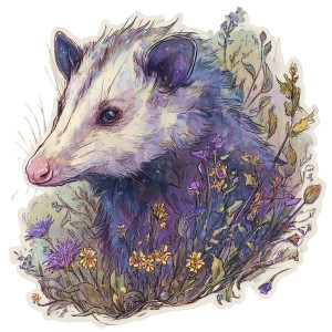 Opossum Wildflower Sticker Vinyl Car Decal Sticker – Waterproof & UV-Resistant 