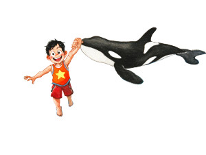 Boy And Orca Swim Vinyl Car Decal Sticker – Waterproof & UV-Resistant 