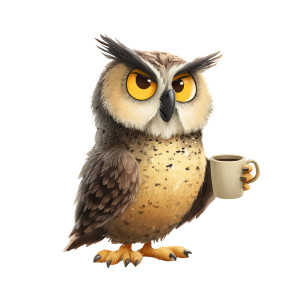 Owl With Mug Vinyl Car Decal Sticker – Waterproof & UV-Resistant 6.826666666666667"