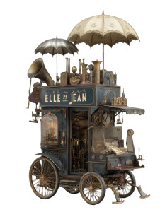 Steampunk Musical Cart Vinyl Car Decal Sticker – Waterproof & UV-Resistant 8.213333333333333"