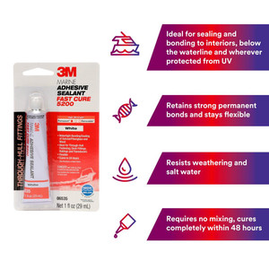 3M 5200 Fast Cure Adhesive Sealant | Strong Bonds for Aluminum/ Wood/ Gelcoat, Tack-Free in 1-2 Hours, White 3M 5200 Fast Cure Adhesive Sealant | Strong Bonds for Aluminum/ Wood/ Gelcoat, Tack-Free in 1-2 Hours, White