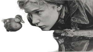 Girl With Duckling Vinyl Car Decal Sticker – Waterproof & UV-Resistant 2.72"