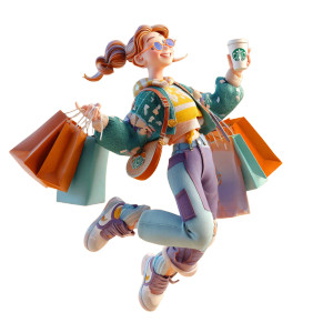 Jumping Shopper V2 Vinyl Car Decal Sticker – Waterproof & UV-Resistant 6.826666666666667"