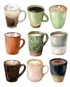 Watercolor Coffee Mugs Vinyl Car Decal Sticker – Waterproof & UV-Resistant 8.0"