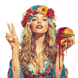 Hippie With Burger Vinyl Car Decal Sticker – Waterproof & UV-Resistant 6.826666666666667"