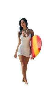 Mediterranean Surfer Woman Vinyl Car Decal Sticker – Waterproof & UV-Resistant 4.8533333333333335"