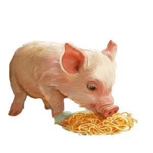 Baby Pig Eating Vinyl Car Decal Sticker – Waterproof & UV-Resistant 3.4133333333333336"