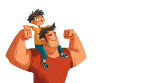 Cartoon Flexing Dad Vinyl Car Decal Sticker – Waterproof & UV-Resistant 2.72"