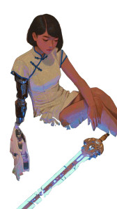 Kawaii Cyborg Woman Vinyl Car Decal Sticker – Waterproof & UV-Resistant 9.706666666666667"