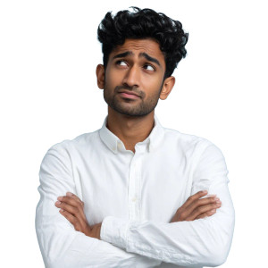 Skeptical Young Man Vinyl Car Decal Sticker – Waterproof & UV-Resistant 6.826666666666667"