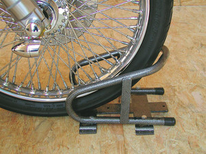 Sturdy Motorcycle Wheel Chock | Secure Your Bike For Towing/Storage | Space-Saving Black/Gray Design