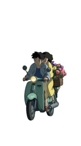 Romantic Scooter Ride Vinyl Car Decal Sticker – Waterproof & UV-Resistant 9.706666666666667"