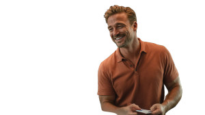 Smiling Businessman Interaction Vinyl Car Decal Sticker – Waterproof & UV-Resistant 2.72"