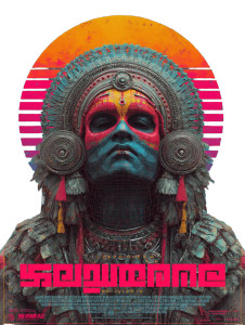 Synthwave Theyyam Deity Vinyl Car Decal Sticker – Waterproof & UV-Resistant 8.213333333333333"