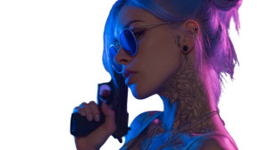 Blue-Haired Gunwoman Vinyl Car Decal Sticker – Waterproof & UV-Resistant 5.4