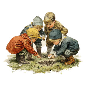 Children Observing Droppings Vinyl Car Decal Sticker – Waterproof & UV-Resistant 3.4133333333333336"