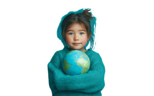 Girl Holding Globe Vinyl Car Decal Sticker – Waterproof & UV-Resistant 5.76"
