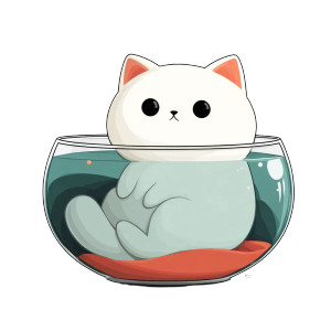 Cute Cat Bowl V2 Vinyl Car Decal Sticker – Waterproof & UV-Resistant 6.826666666666667"