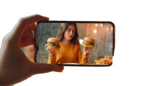 Woman With Hamburgers Vinyl Car Decal Sticker – Waterproof & UV-Resistant 2.72"