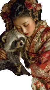 Japanese Woman And Raccoon Dog Vinyl Car Decal Sticker – Waterproof & UV-Resistant 9.706666666666667"