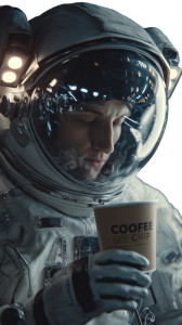 Astronaut Sips Coffee Vinyl Car Decal Sticker – Waterproof & UV-Resistant 9.706666666666667"