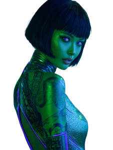 Emerald Alien Geisha Vinyl Car Decal Sticker – Waterproof & UV-Resistant 4.1066666666666665"