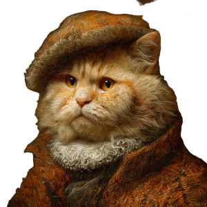 Rembrandt Cat Man Vinyl Car Decal Sticker – Waterproof & UV-Resistant 3.4133333333333336"