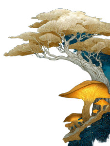 Golden Mushroom Tree Vinyl Car Decal Sticker – Waterproof & UV-Resistant 4.1066666666666665"