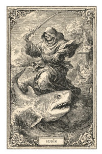 Grim Reaper Shark Vinyl Car Decal Sticker – Waterproof & UV-Resistant 8.96"