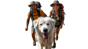 Hiking Couple With Dog Vinyl Car Decal Sticker – Waterproof & UV-Resistant 2.72"