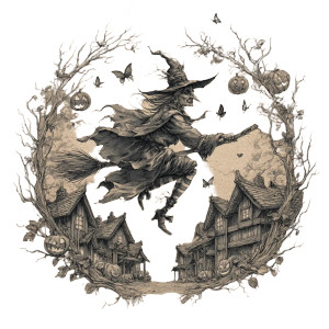 Eerie Witch Flight Vinyl Car Decal Sticker – Waterproof & UV-Resistant 3.4133333333333336"