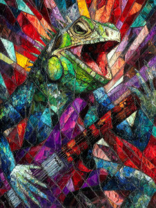 Rocking Iguana Guitarist Vinyl Car Decal Sticker – Waterproof & UV-Resistant 4.1066666666666665"
