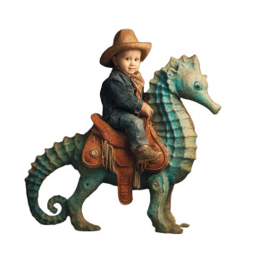 Baby Cowboy Seahorse Vinyl Car Decal Sticker – Waterproof & UV-Resistant 3.4133333333333336"