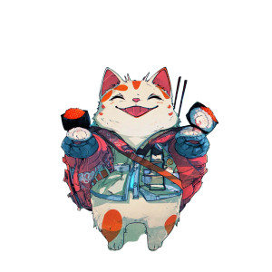 Cyberpunk Sushi Cat Vinyl Car Decal Sticker – Waterproof & UV-Resistant 3.4133333333333336"