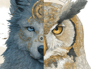 Steampunk Wolf-Owl Vinyl Car Decal Sticker – Waterproof & UV-Resistant 6.1866666666666665"