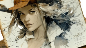 Contemplative Cowgirl Sketch Vinyl Car Decal Sticker – Waterproof & UV-Resistant 2.72"