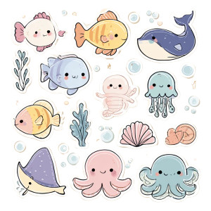Chibi Sea Creatures Vinyl Car Decal Sticker – Waterproof & UV-Resistant 6.826666666666667"