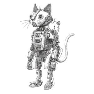 Robot Cat Drawing Vinyl Car Decal Sticker – Waterproof & UV-Resistant 6.826666666666667"