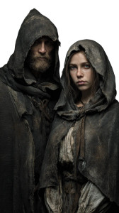 Medieval Hooded Couple Vinyl Car Decal Sticker – Waterproof & UV-Resistant 9.706666666666667"