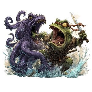 Frog Vs Ninja Octopus Vinyl Car Decal Sticker – Waterproof & UV-Resistant 3.4133333333333336"