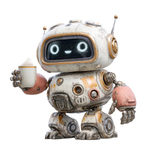 Friendly Coffee Robot Vinyl Car Decal Sticker – Waterproof & UV-Resistant 3.4133333333333336"