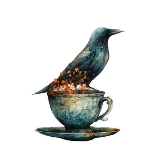 Crow On Teacup Vinyl Car Decal Sticker – Waterproof & UV-Resistant 6.826666666666667" Crow On Teacup Vinyl Car Decal Sticker – Waterproof & UV-Resistant 6.826666666666667"