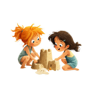 Girls Building Sandcastle Vinyl Car Decal Sticker – Waterproof & UV-Resistant 3.4133333333333336"